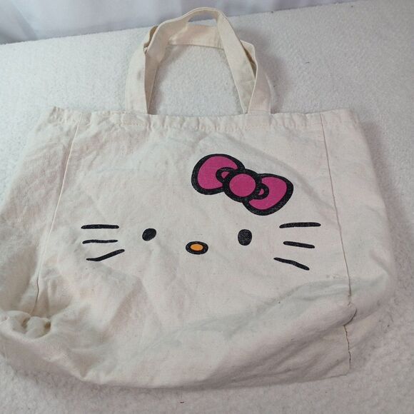 Hello Kitty Canvas Tote Bag Sanrio 2012 Licensed Reusable SmallShopper Purse Bag - Picture 4 of 11